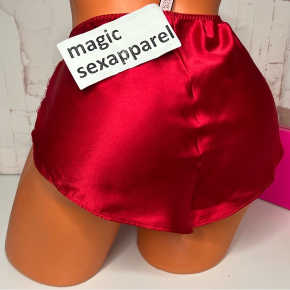 VS M SATIN SLEEP SHORTS PJ LACE TRIM PAJAMAS LINGERIE HIGH LEG ITSY RED - Picture 3 of 3